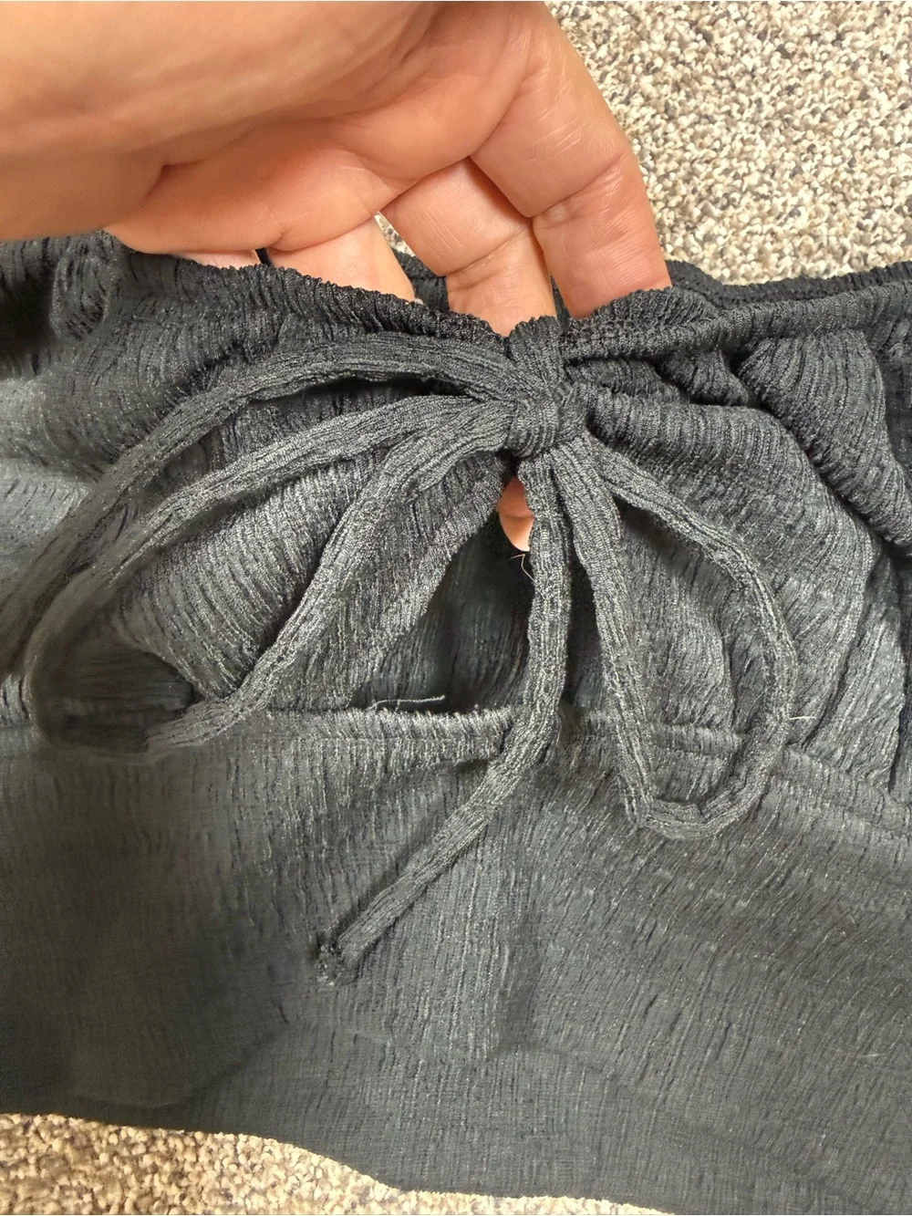 American Eagle Outfitters Black Smocked Tie-Front Crop Top